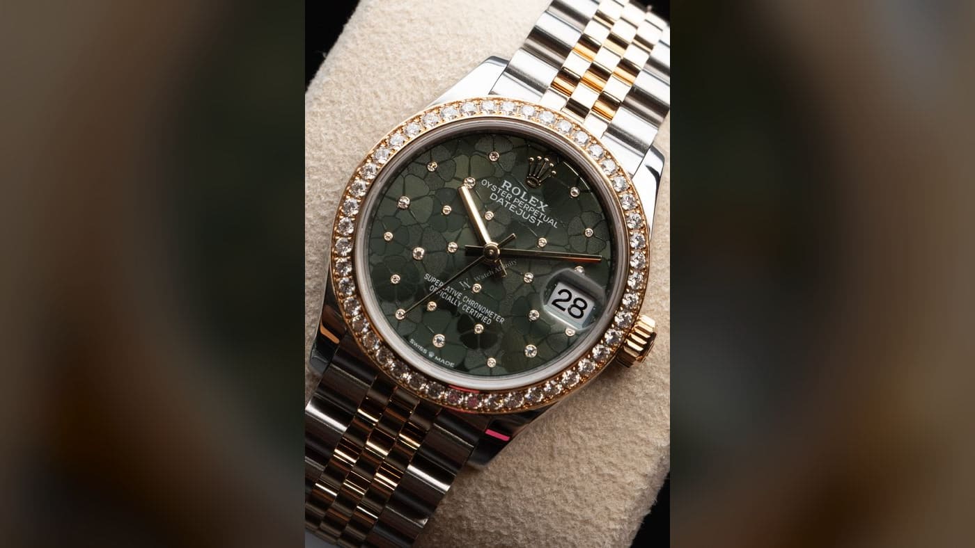 Rolex Datejust 31 Yellow Rolesor Diamond Bezel 278383RBR-0032, photographed at Watch Affinity in San Antonio