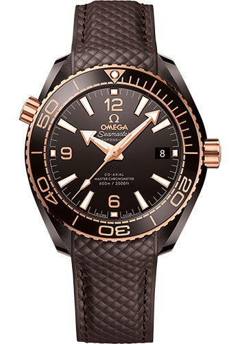 Omega Seamaster Planet Ocean 600M Co-Axial Master Chronometer Watch - 39.5 mm Brown Ceramic Case - Unidirectional Bezel - Brown Ceramic Dial - Quilted Brown Rubber Strap - 215.62.40.20.13.001