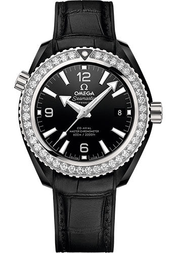 Omega Seamaster Planet Ocean 600M Co-Axial Master Chronometer Watch - 39.5 mm Black Ceramic Case - Unidirectional Bezel - Black Ceramic Dial - Black Leather Strap - 215.98.40.20.01.001