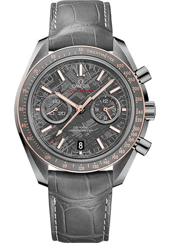 Omega Speedmaster Moonwatch Omega Co-Axial Chronograph Grey Side of the Moon Meteorite Watch - 44.25 mm Grey Ceramic Case - Senda Gold Bezel - Meteorite Dial - Grey Leather Strap - 311.63.44.51.99.002