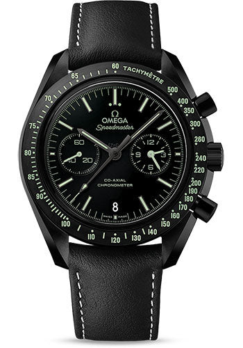Omega Speedmaster Moonwatch Omega Co-Axial Chronograph Watch - 44.25 mm Black Ceramic Case - Black Dial - Black Leather Strap - 311.92.44.51.01.004