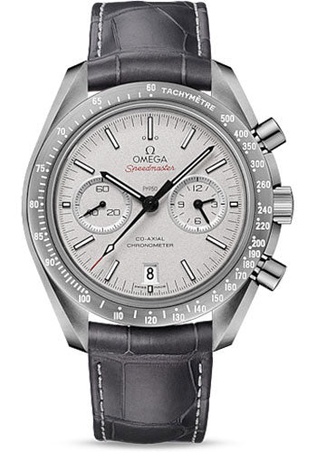 Omega Speedmaster Moonwatch Omega Co-Axial Chronograph Grey Side of the Moon Watch - 42.5 mm Grey Ceramic Case - Platinum Dial - Grey Leather Strap - 311.93.44.51.99.001