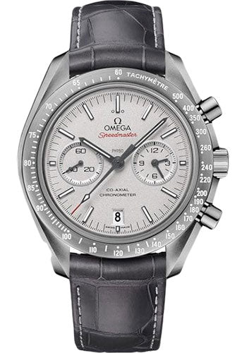 Omega Speedmaster Moonwatch Co-Axial Chronograph Grey Side of the Moon Watch - 44.25 mm Grey Ceramic Case - Platinum Dial - Leather Strap - 311.93.44.51.99.002