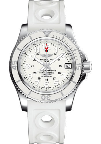 Breitling Superocean II 36 Watch - Steel - Hurricane White Dial - White Ocean Racer II Strap - Tang Buckle - A17312D21A1S1