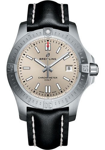 Breitling Chronomat Colt Automatic 41 Watch - Steel Case - Silver Dial - Black Leather Strap - A17313101G1X1