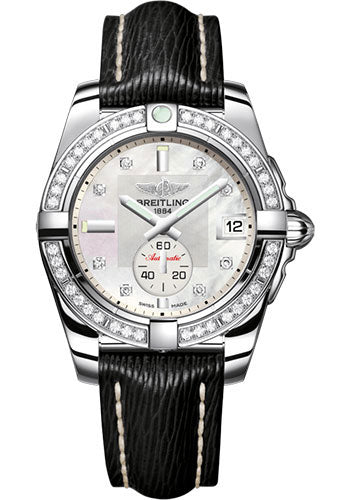 Breitling Galactic 36 Automatic Watch - Steel - Pearl Diamond Dial - Black Sahara Strap - A3733053/A717/213X/A16BA.1