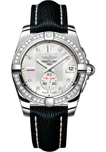Breitling Galactic 36 Automatic Watch - Stainless Steel - Mother-Of-Pearl Dial - Blue Calfskin Leather Strap - Tang Buckle - A37330531A1X1