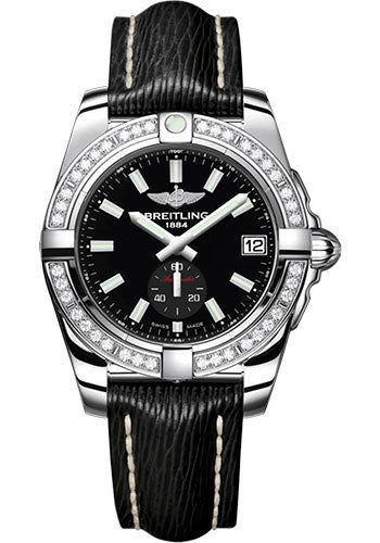 Breitling Galactic 36 Automatic Watch - Stainless Steel - Black Dial - Black Calfskin Leather Strap - Tang Buckle - A37330531B1X1