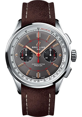 Breitling Premier B01 Chronograph 42 Wheels and Waves Limited Edition Watch - Stainless Steel - Anthracite Dial - Brown Calfskin Leather Strap - Folding Buckle Limited Edition - AB0118A31B1X2