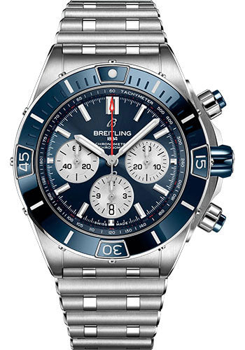 Breitling Super Chronomat B01 44 Watch - Stainless Steel - Blue Dial - Metal Bracelet - AB0136161C1A1