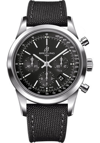 Breitling Transocean Chronograph Watch - Steel - Black Dial - Anthracite Military Strap - Tang Buckle - AB015212/BA99/109W/A20BA.1