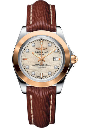 Breitling Galactic 32 Sleek Watch - Steel & rose Gold - Mother-Of-Pearl Diamond Dial - Brown Sahara Strap - Tang Buckle - C7133012/A803/211X/A14BA.1