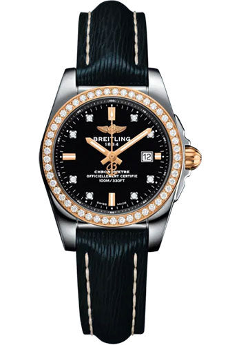 Breitling Galactic 29 Sleek Watch - Stainless Steel - Black Dial - Blue Calfskin Leather Strap - Tang Buckle - C72348531B1X1