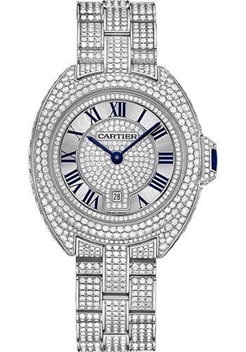 Cartier Cle De Cartier Watch - 31 mm White Gold Diamond Case - Diamond Bezel - Silver Diamond Dial - HPI00980