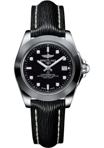 Breitling Galactic 32 Sleek Watch - Steel and Tungsten - Black Dial - Black Calfskin Leather Strap - Tang Buckle - W71330121B1X1
