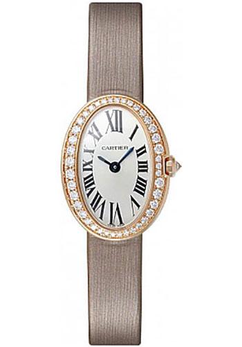 Cartier Baignoire Watch - Mini Pink Gold Diamond Case - Fabric Strap - WB520028