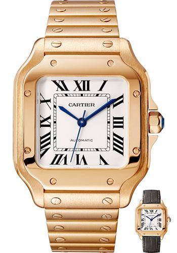Cartier Santos de Cartier Watch - 35.1 mm Pink Gold Case - Silvered Dial - Allilgator Strap - WGSA0008