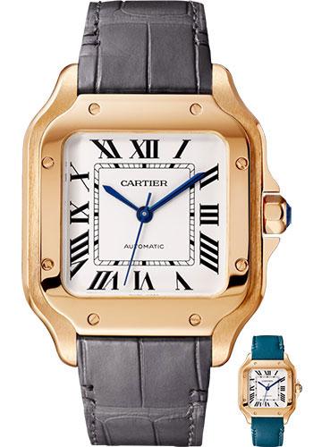 Cartier Santos de Cartier Watch - 35.1 mm Pink Gold Case - Silvered Dial - Dark Grey Alligator Strap - Quickswitch Bracelet - WGSA0012