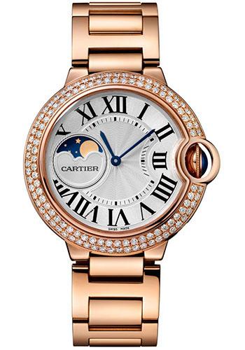 Cartier Ballon Bleu de Cartier Moonphase Watch - 37 mm Pink Gold Case - Diamond Paved Bezel - Silver Dial - WJBB0025