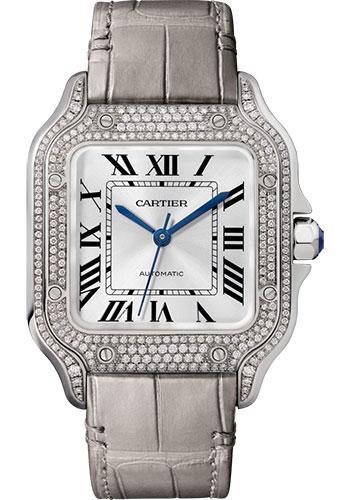 Cartier Santos de Cartier Watch - 35.1 mm White Gold Case - Diamond Bezel - Alligator Strap - WJSA0014
