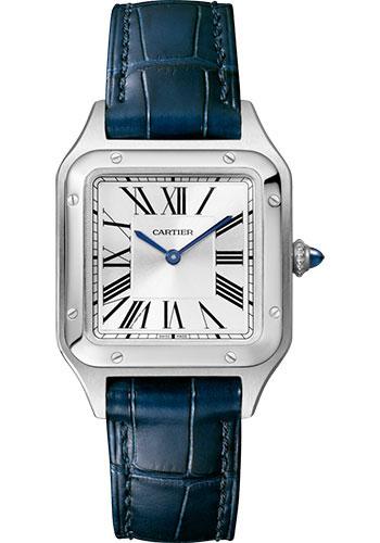 Cartier Santos-Dumont Watch - 38 mm Steel Case - Silver Dial - Navy Blue Strap - WSSA0023