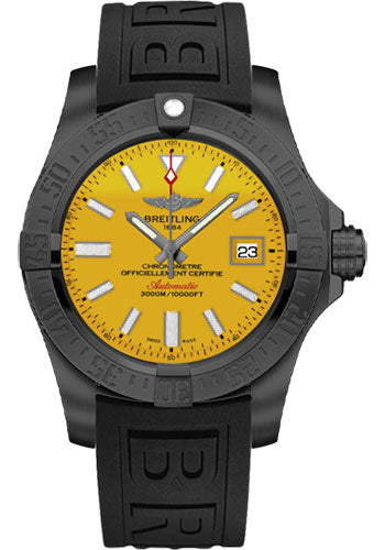 Breitling Avenger II Seawolf Limited Edition of 1000 Watch - 45mm Black Steel Case - Cobra Yellow Dial - Black Diver Pro III Strap - M17331E2/I530/153S/M20DSA.2
